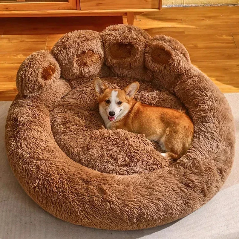Dog Pet Sofa Beds Winter Warm Mat Bear Paw Shape Basket Puppy Kennel Long Plush Cushion For Medium&Large Dogs Cats Big Supplies s
