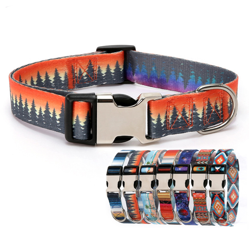 Forest Pattern Collar Pet Accessories Pet Stripes Polyester National Wind Dog Rope Adjustable Nylon Personalized Pet Collar