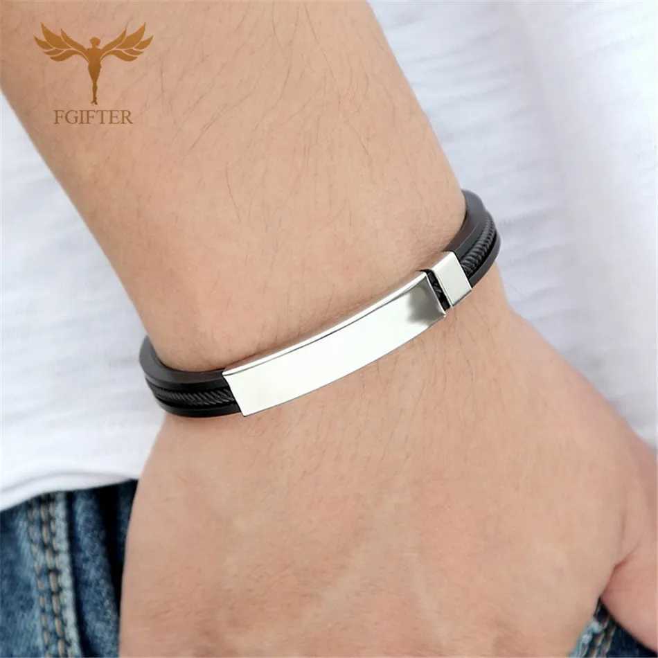 Charm Bracelets Stainless steel bracelets for men and women black silicone tape cuff bracelets jewelry 17cm 19cm 21cm cuff gifts Branzoletki Damskie J