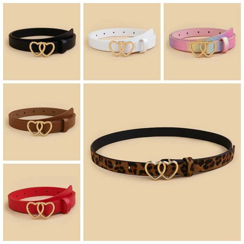 New Double Heart Gold Buckle Fashion Womens Thin Belt Pants Jeans dress Belt Women Designer BeltX240914
