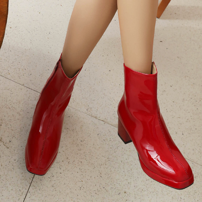Ankle Elegant Women Winter 2022 Block Heels Red Black White Green Short Shoes Girls Boots Large Size 48 3a78
