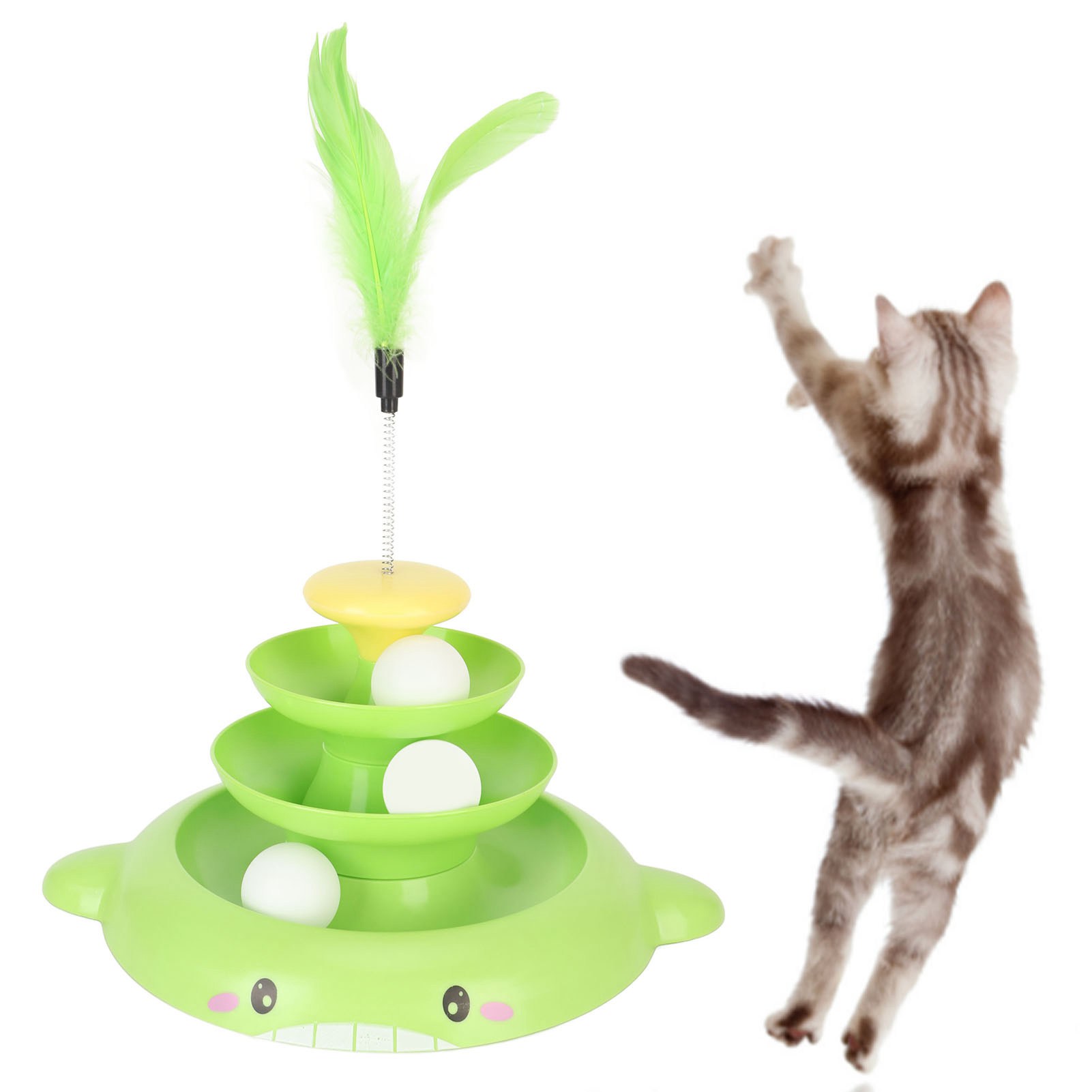 3 Levels Cats Toy Tower Tracks Cat Toys Interactive Cat Intelligence Training Amusement Plate Tower For Cat With Teasing Feather