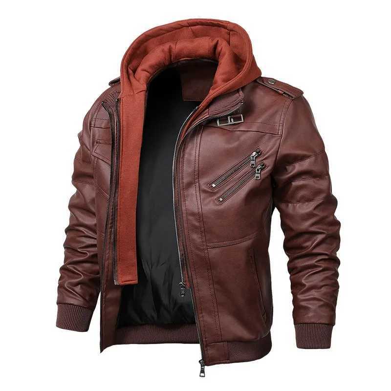 Men Hooded Leather Jackets Slim Casual Leather Coats New Fashion Male Street Wear Motorcycle Leather Jackets Hat Detachable 5XLX240913