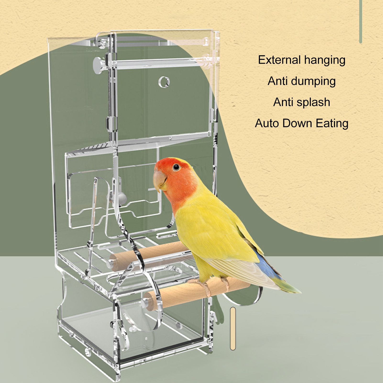Automatic Parrot Feeder, Transparent Bird Cage, Prevent Spillage and Splashing, Easy Installation, Acrylic