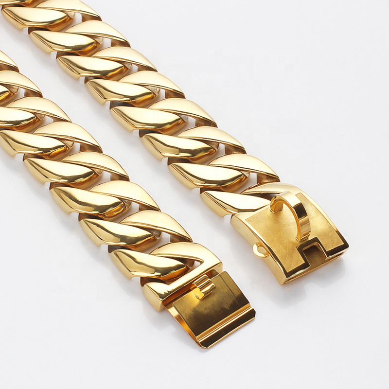Dog Collars Strong Gold Cuban Chain Stainless Steel 32mm Dog Choke Personalized Collar Strap for Dogs H250219