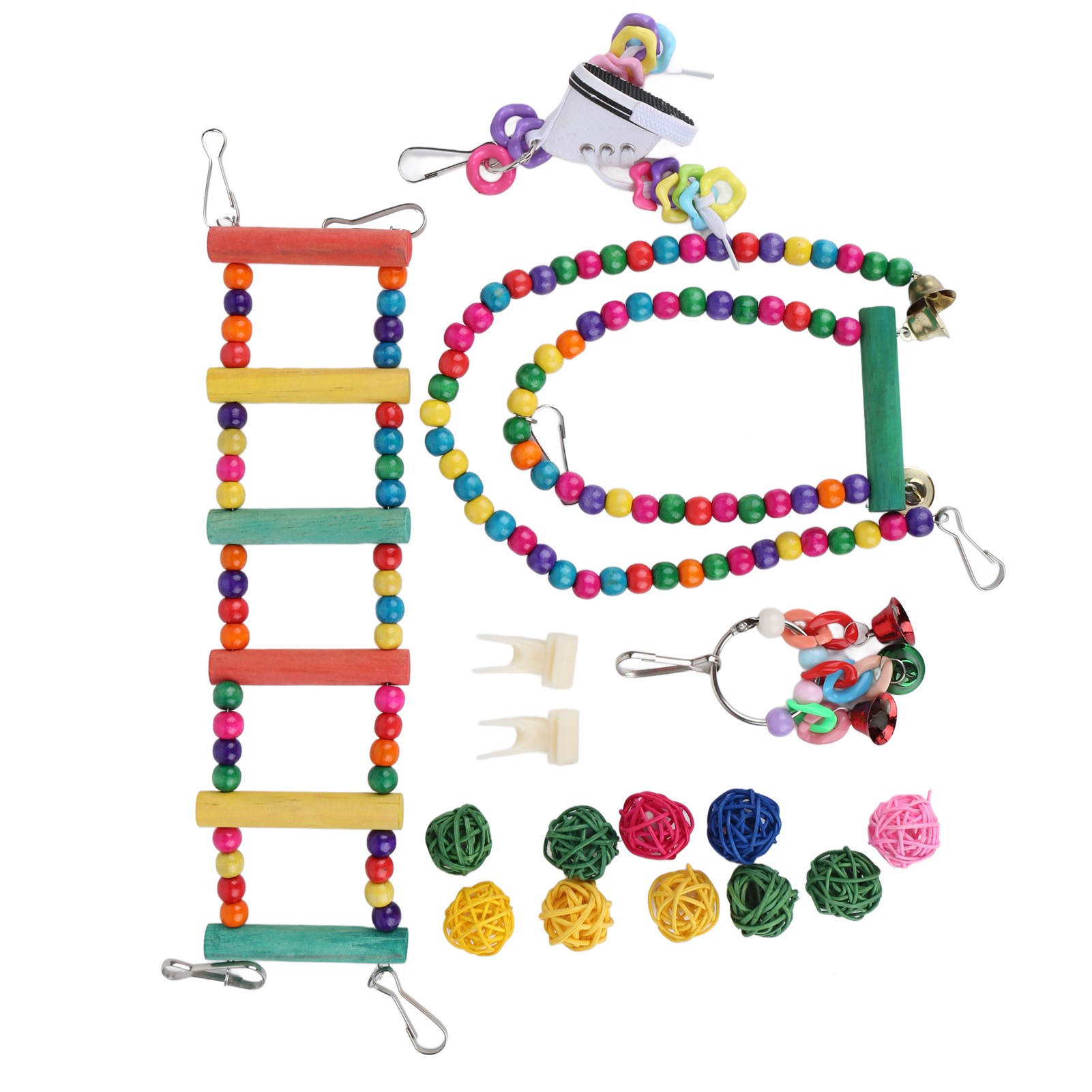 17Pcs Bird Cage Hanging Toys Parrot Swing Standing Chewing Hanging Toy With Hammock Hanging Ladder Rattan Balls Rope