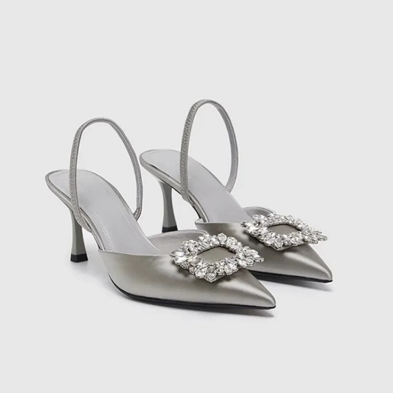 Comemore Crystal High Heels Women Sandals Luxury Designer Pointed Toe Dress Shoes Party Slippers Summer2024 New Sexy Femme Pumps