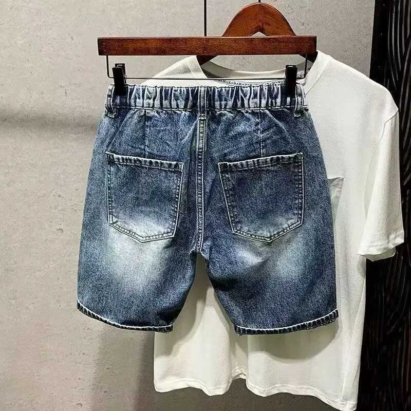 Vintage Korean Style Clothes Mens Summer Casual Knee Length Denim Shorts Large Pockets Drawstring Blue Boyfriend Short JeansX240914