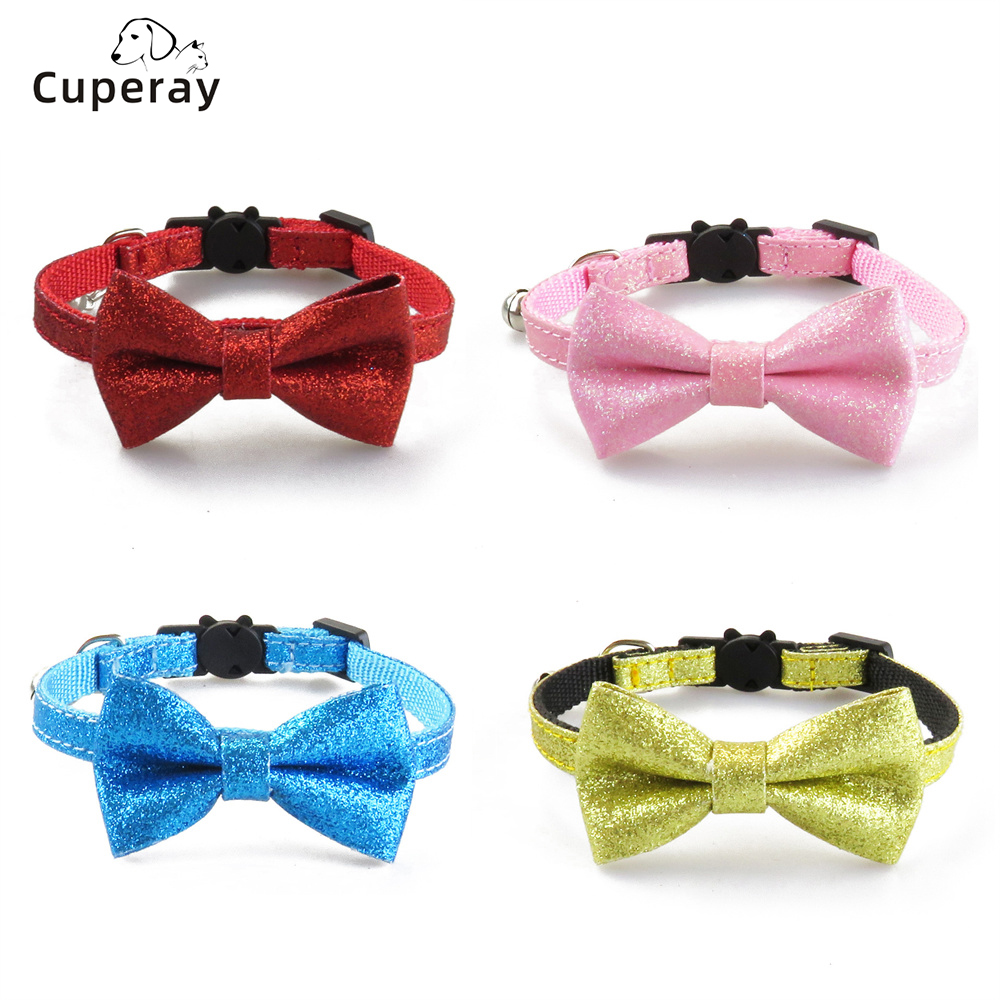 Glitter Cat Collar Breakaway with Bow Tie Bell for Kitty Removable Adjustable Accessories Safety Kitten Collar for Cat and Puppy