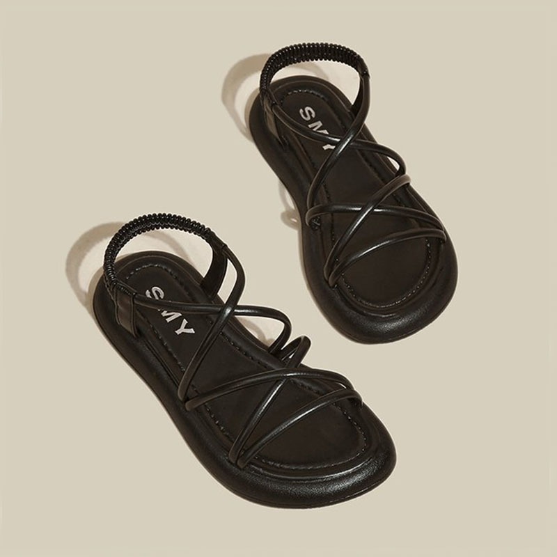 Sandals Women Flat 2024 New New Summer Soft Sole Casual Roman Sandales Femmes Black White Cross Band Women's Shoes Sandalias Mujer 8aa5 's