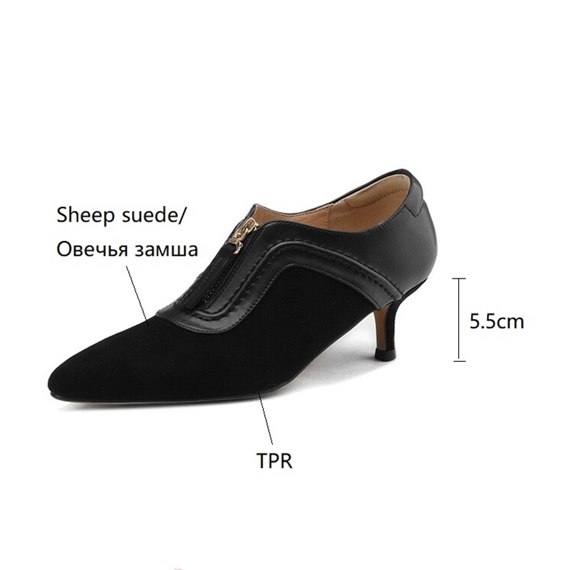 2025 new Spring/Autumn 2023 Pointed Toe Thin Heel Pumps Solid High Heels Sheep Suede for Women Zipper Sexy Shoes 9554 s