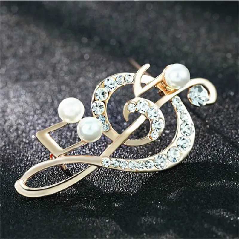 New Fashion Music Brooch Pin Metal Rhinestone Musical Note Brooch Gifts Woman Crystal Jewelry Clothes AccessoriesX240914