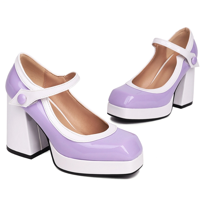 Punk Fashion High Heels Mary Janes Woman Platform Yellow Red Pink Women's Heeled Wedding Party New Office Shoes Large Size 46 0880