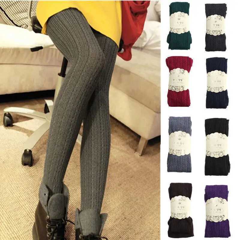Women Winter Cable Knit Sweater Long Tights Warm Stretch Stockings Pantyhose Cotton Cashmere Leggings Slim Solid SocksX240914