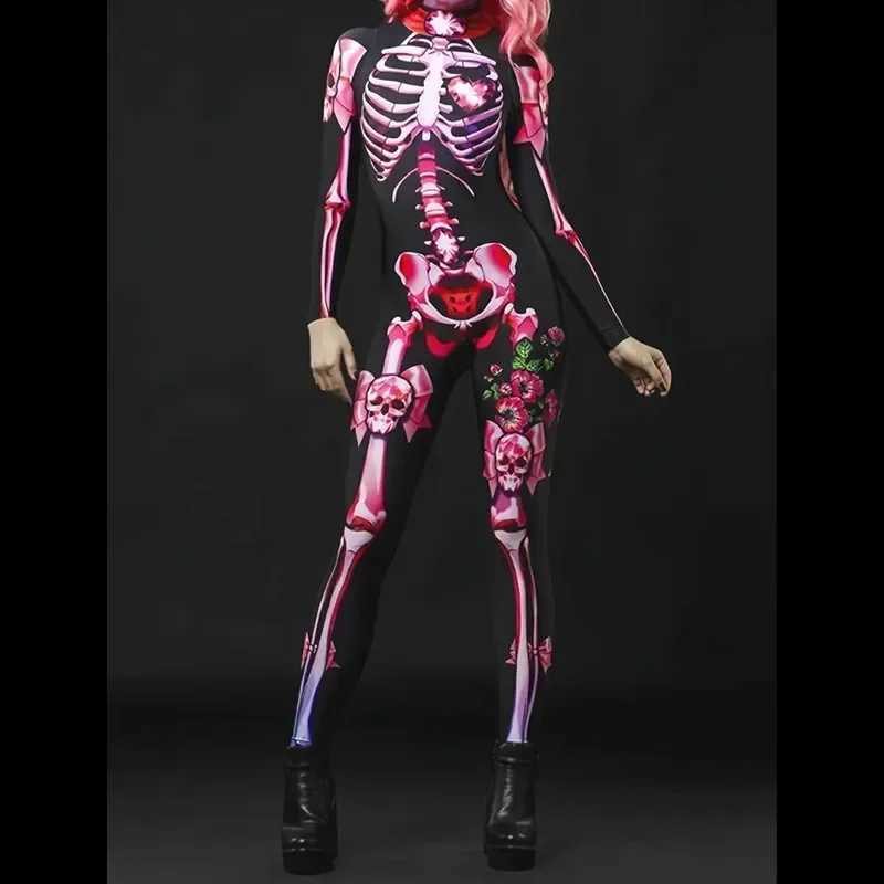 Female ghost bride jumpsuit printed with skull rose dress horror themed party Halloween girl fashion parent-child costume W240914