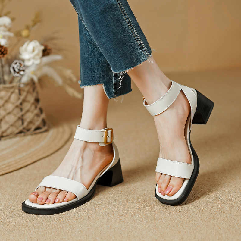 2025 new Summer Split Leather for Women Open Toe Chunky Heel Designer Roman Platform Sandals Gladiator Shoes 45d6