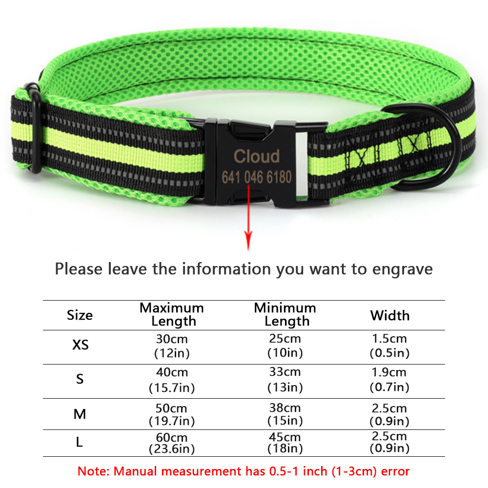 Personalized Reflective Dog Collar,Free Custom Engraved ID Tag Anti-Lost Dog Collar Polyester Mesh Comfortable Soft Pet Supplies