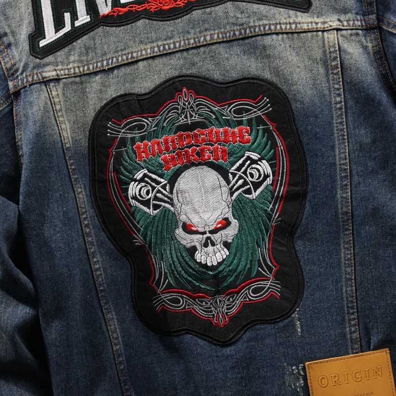 Motorcycle Embroidered Cowboy Jacket Mens Street Retro Nostalgia American Work Clothes 2024 Spring/Summer New Mens Clothing W240914