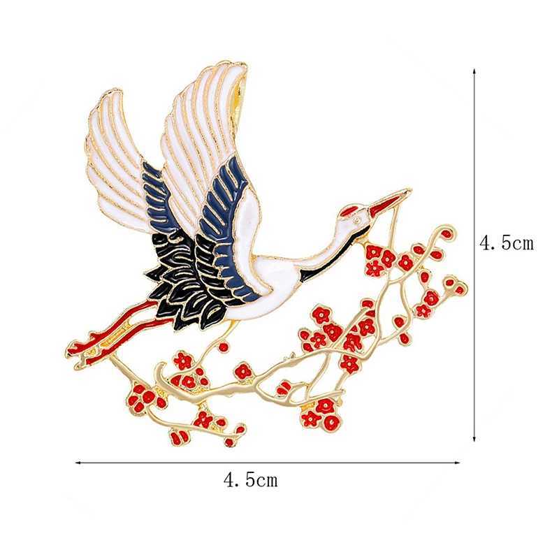 1PC Retro Enamel Flower Crane Brooches Chinese Style Corsage Pins Women Unisex Bird Animal Party Brooch Pins GiftX240914