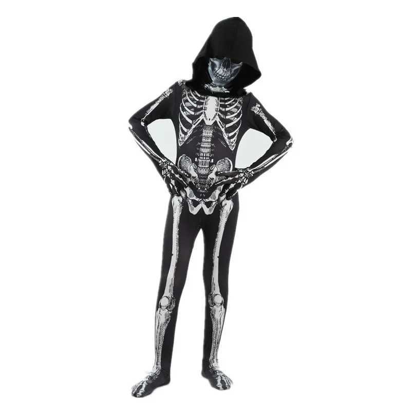 Childrens Skull Horror Hoodie Mens Dark Ghost Skull Tight Halloween Role Play Carnival Costume W240914