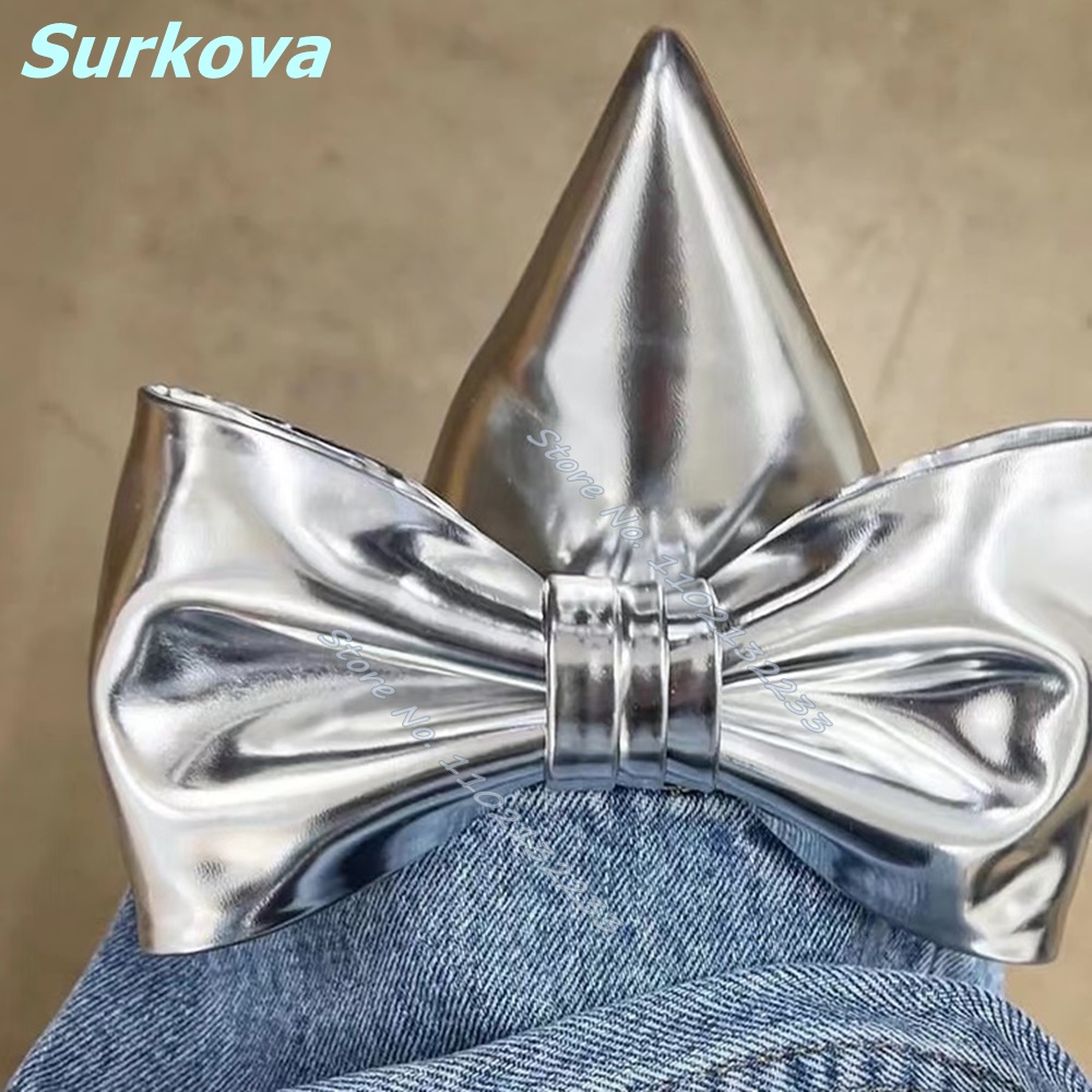 Butterfly Knot Flat Shoes Pointy Toe Shallow Slip On Sliver Mirrior Women Shoes New Arrival Comfortable Fashion Leisure Sandals