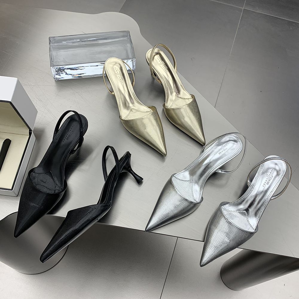 2024 New Arrivals Fashion Dress Shoes Thin High Heels Summer Wedding Dress Shoes Woman Back Straps Elastic Band Party Pumps 39
