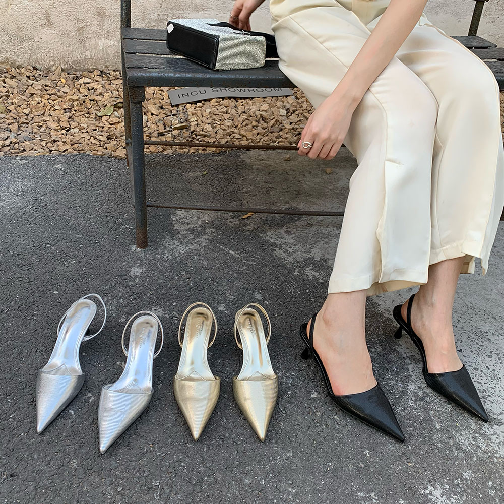 2024 New Arrivals Fashion Dress Shoes Thin High Heels Summer Wedding Dress Shoes Woman Back Straps Elastic Band Party Pumps 39
