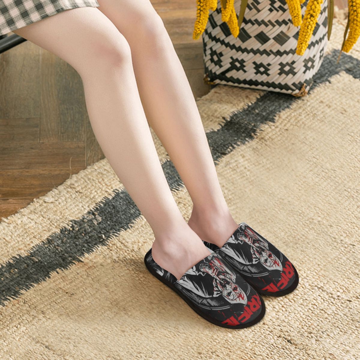 Custom Terrifiers Horror Art | Soft Memory Foam, Warm & Anti-Skid House Slippers for Women