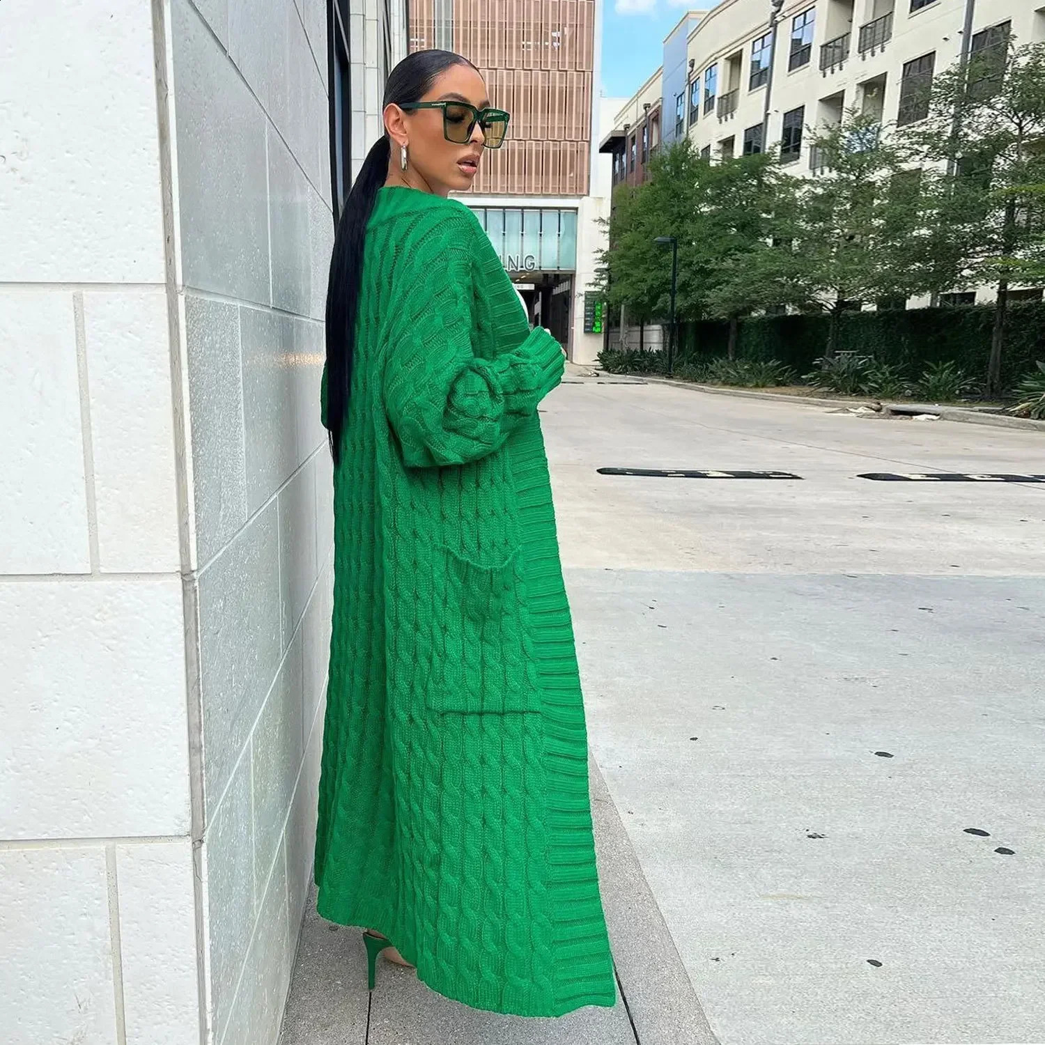 ANJAMANOR Cable Knitted Maxi Cardigan Winter Long Sweaters for Women Fashion Knitwears Coats Outerwear Drop D35FE70 240904