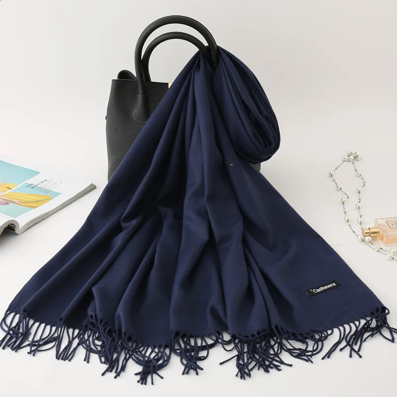 Solid color cashmere mens scarf winter Pashmina warm collar navy blue black gray business Bufanda shawl 241223