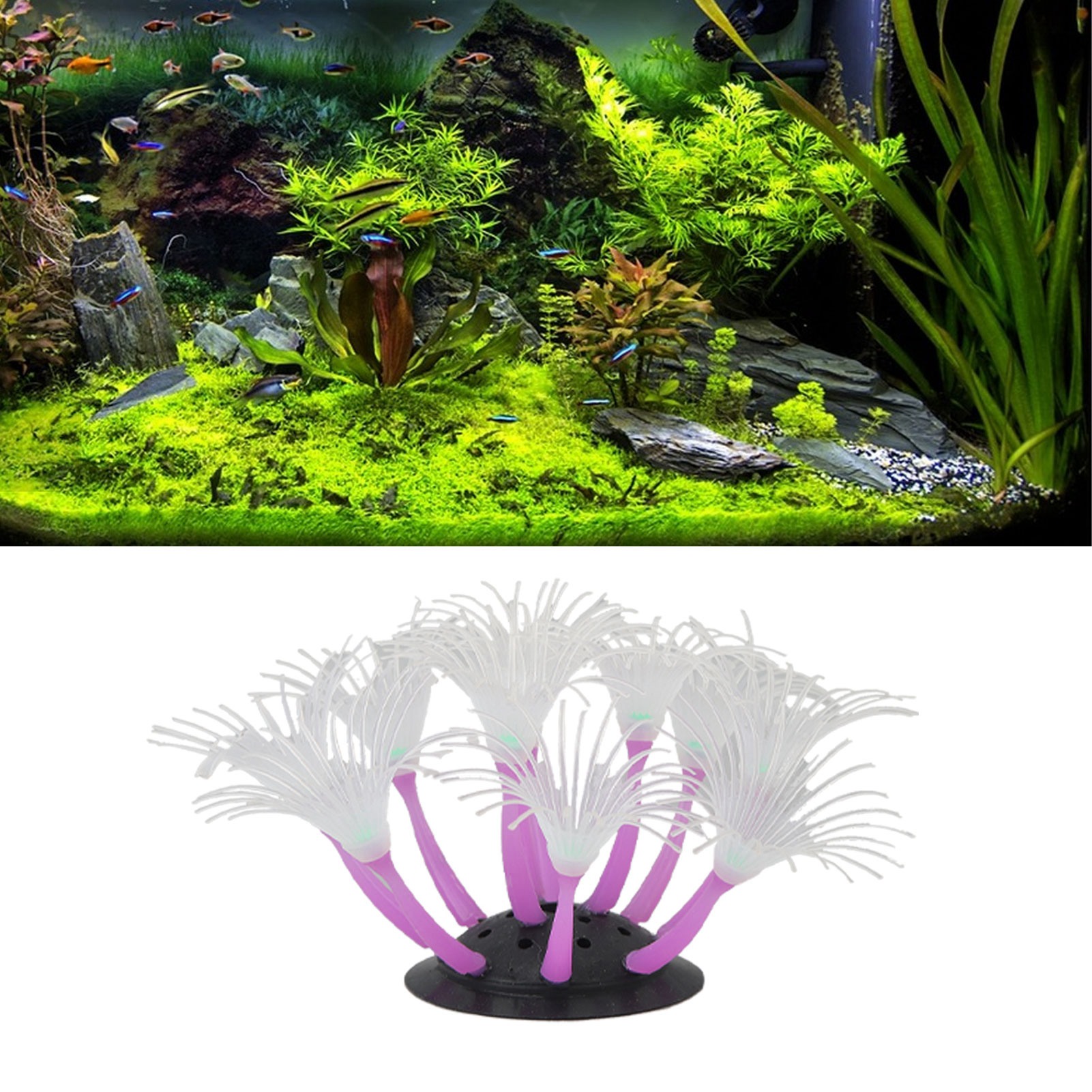 Aquarium Simulation Silicone Coral, Lifelike Decorative Ornament, Artificial Fish Tank, Water Plant for Freshwater