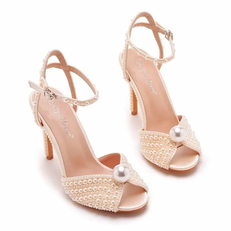 Fish Mouth White Pearl 10cm High Heel Women's Sandals Banquet Wedding Ceremonial Dress Dress Bride Bridesmaid Shoes Size 35-43