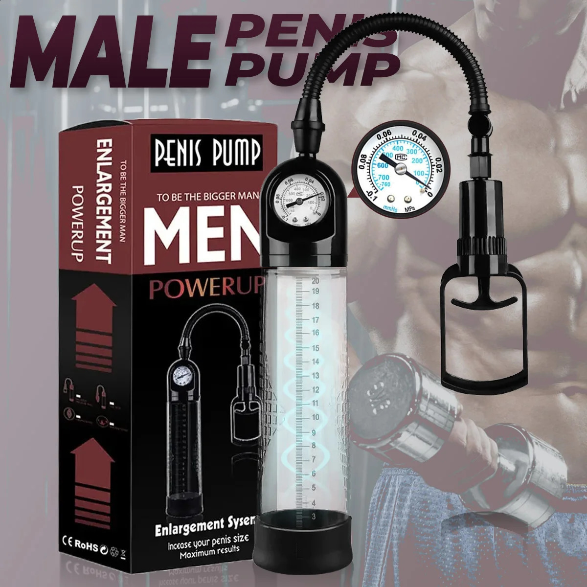 Penis Pump Extender Enlarger for Male Sex Toys Manual Vacuum With Pressure Gauge Training Device Bigger 240711