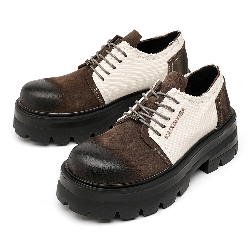 Autumn British Style Thick Soled Oxford Shoes Men's Lace Up Business Formal Round Toe Leather Shoes Derby Platform Casual Shoes