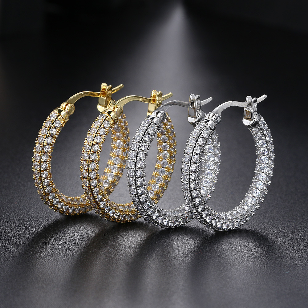 2024 Women's Hip Hop Large Clip Earrings: Sterg Sier Micro Cubic Zircon Pave Vintage Jewelry