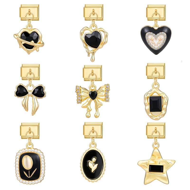 New Women's Gift Gold heart flower Pendant Italian Charms Links Bangle Beads Fit 9mm Stainless Steel Bracelet Making DIY For Women Fashion Jewelr