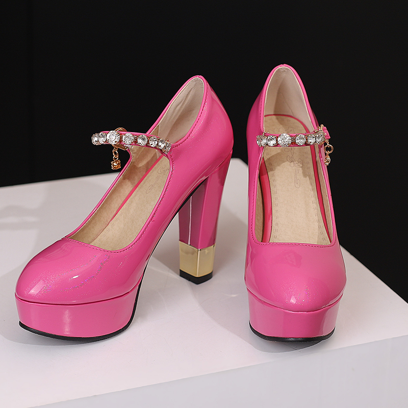 Plus Size Rhie Decorated Sweet High Heels Ultra-High Platform Mary Jane Shoes 4 Ultra-