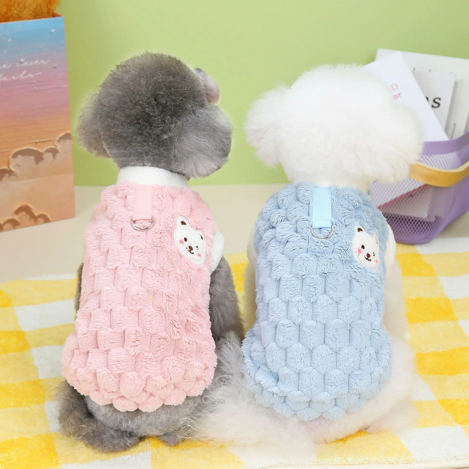 Cute Bear Print Warm Fleece Pullover Dogs Clothes Sweatshirt Outfit Clothing French Bulldog Chihuahua Yorkshire Terrier 골든리트리버