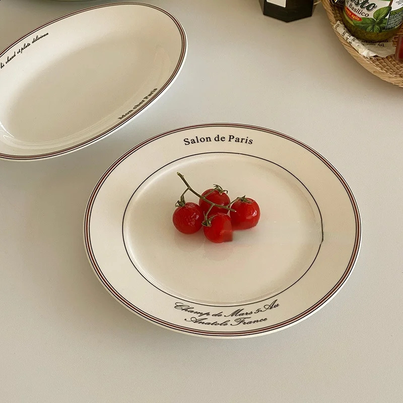 Korean Alphabet Western Food Ceramic Plate Ceramic Breakfast Oval Plate Dessert Plate Nordic Minimalist Tableware 240910