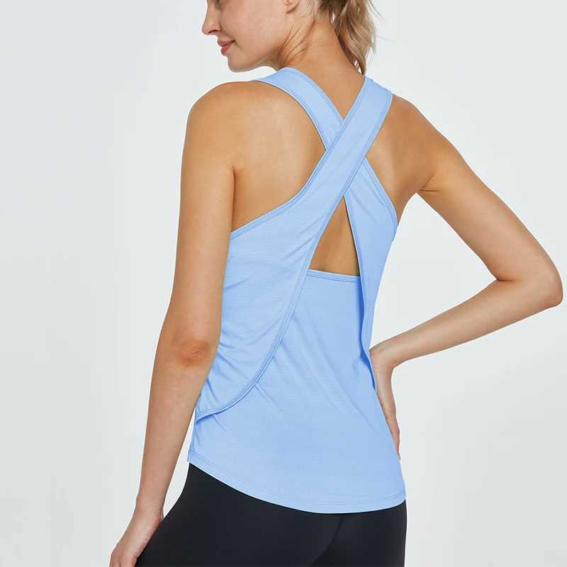 1PC Women Yoga Gym ShirtQuick Dry Cross Back Sports Shirts Jogging Fitness TopSleeveless Gym Workout Sports Top Yoga Vest M240914