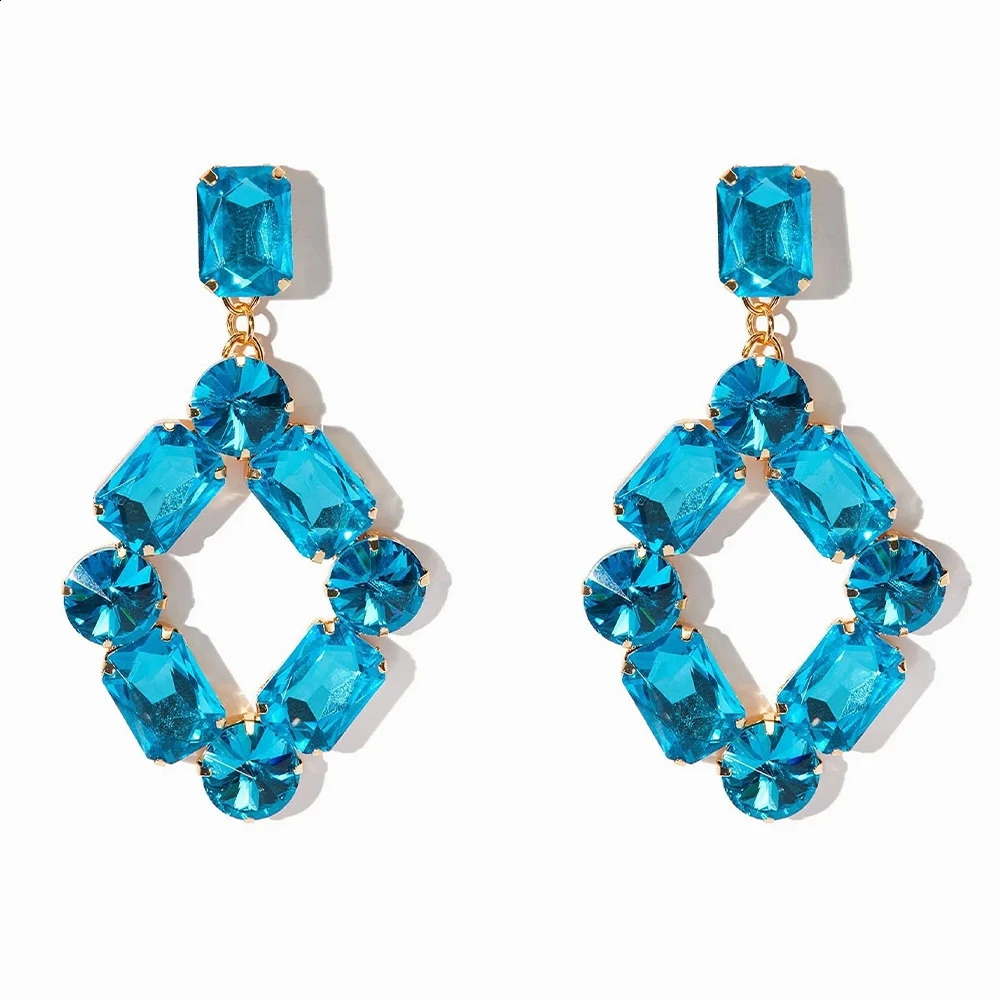 Stonefans Geometry Crystal Dangle Earrings Stud Accessories for Women Exaggerate Rhinestone Statement Earrings Blue Jewelry 240914