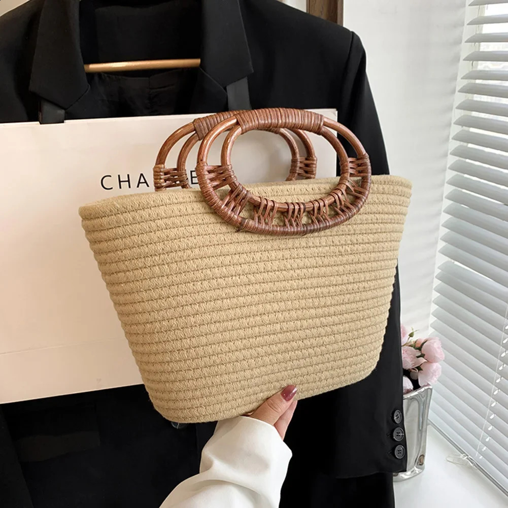 Cotton rope handbag womens shoulder bag fashionable wallet shopping Bohemian top 240913