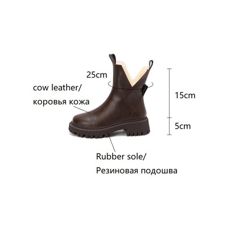 Round Autumn Toe Thick Heel Genuine Leather Winter Blended Wool Platform Snow Boots Warm Shoes for Women 0659