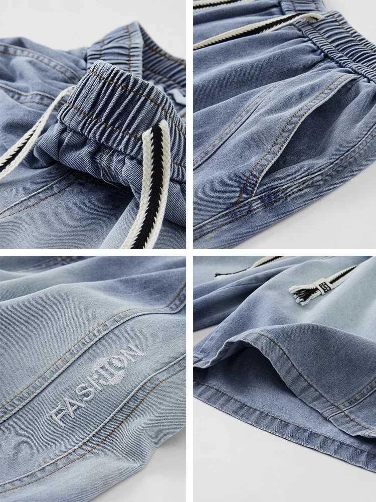 2024 Summer Denim Shorts Men Large Size Gradient Color Washed Cotton Baggy Jean Shorts Drawstring Streetwear Y2K Short PantsX240914