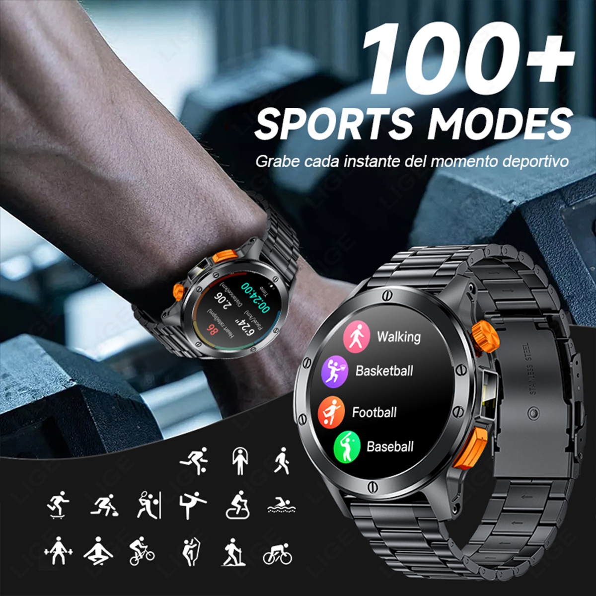 LIGE New Smart Watch Multi functional Waterproof Step Counting Bluetooth Voice Assistant Remote Control Photography Precision Steel Belt Watch