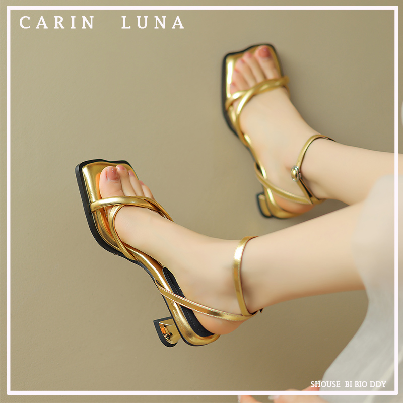 2024 Summer Open Toe Thin Heel Genuine Leather Shoes Women High Heels Gladiator Sandals 1b2e