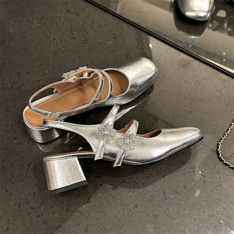 New Summer Split Leather Square Toe Chunky Heel Mary Jane Shoes for Women atos Mujer Rhie Sandals