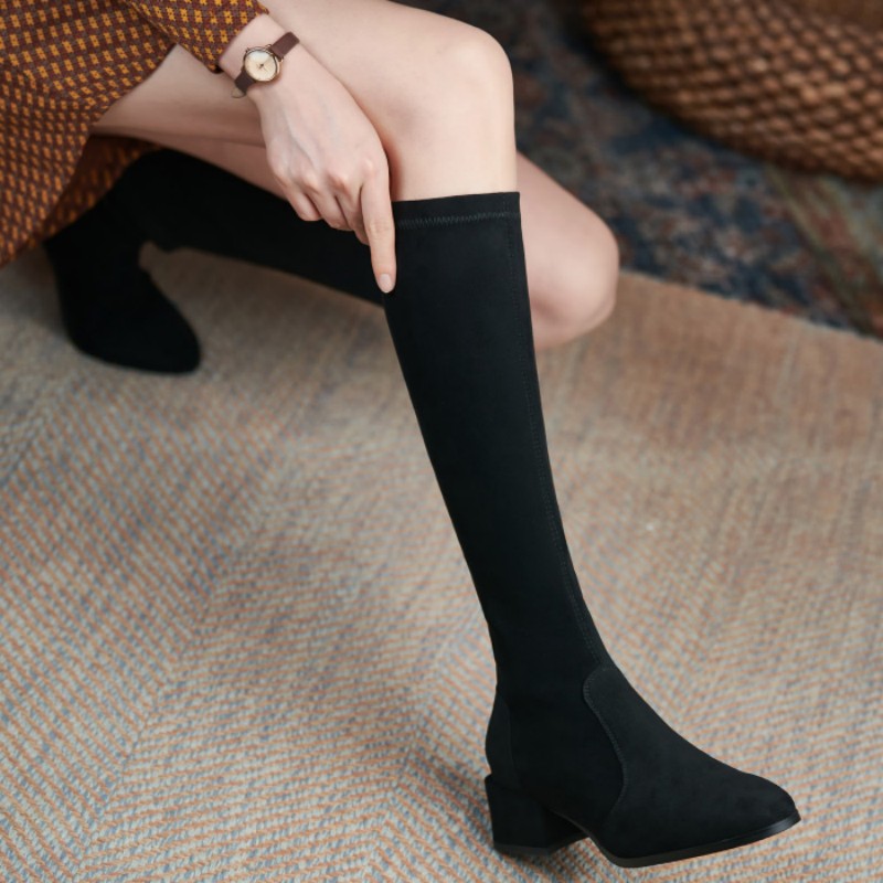 Women's Elastic Thigh Soft ck Knee High Casual Low Heel Winter Shoes Woman Black Grey Long Boots Size 43 4f93 Bla