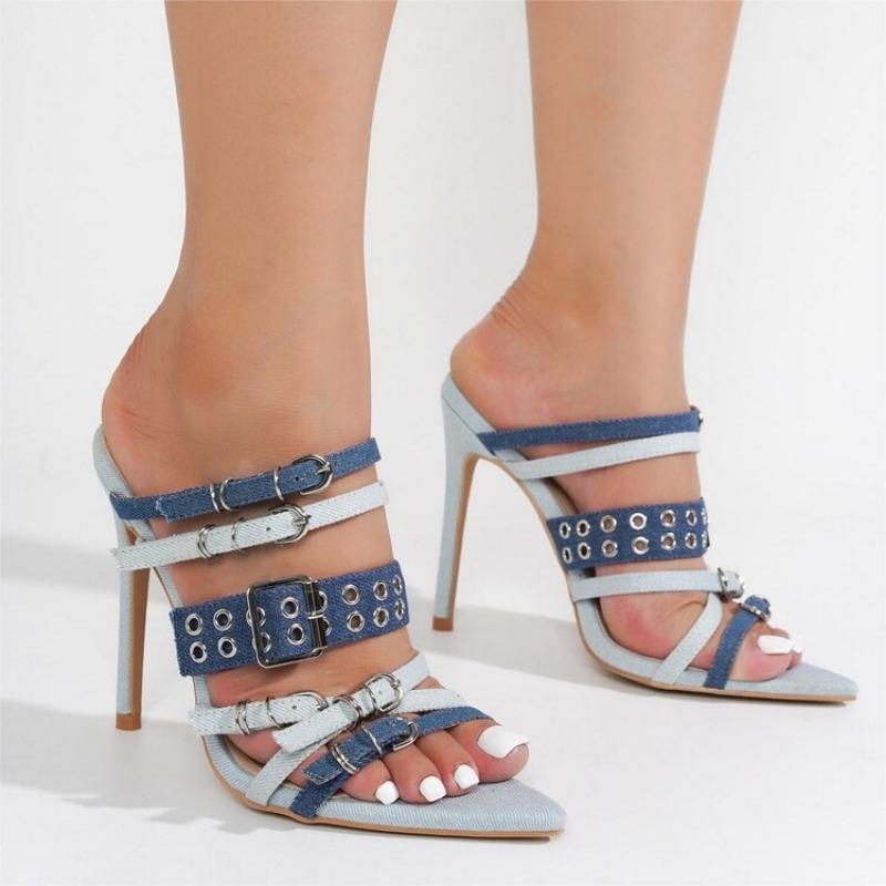 Buckle Belt Metal Decoration Outdoor Sexy Slippers European American New Summer Women Slim Fit High Heels Fashion Sandals Size43 dh1102963094