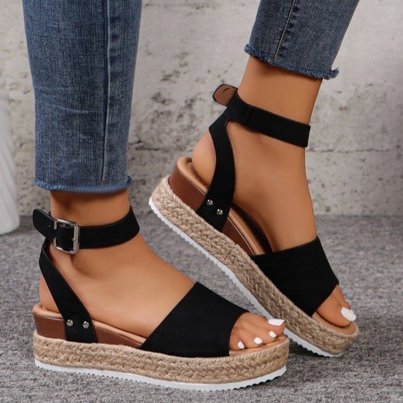 Women's Shoes 2025 New Fashion Plus Size Hemp Rope Wedge Heel Platform Fish Mouth Sandals Women Designers 4a6